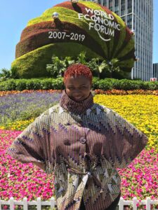 Rosebell Kagumire at the World Economic Forum annual meeting of champions in Dalian, China in 2019. Image: Supplied